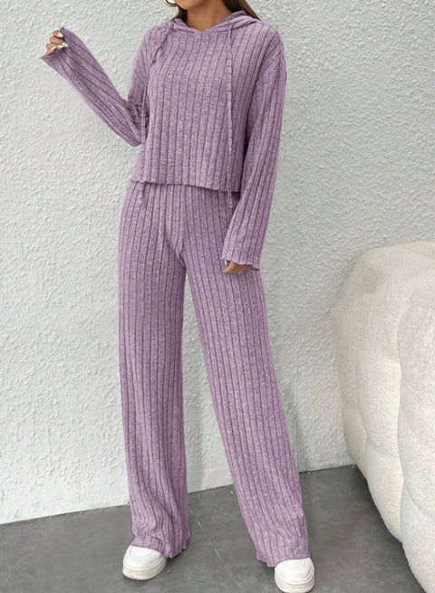 Casual knitted long-sleeved suit women's foreign trade hooded sweater loose trousers two-piece set m301892