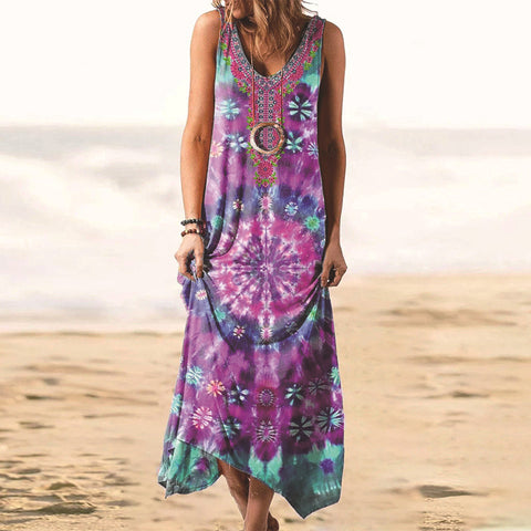 Ethnic style loose print vest dress m301453