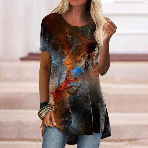 Popular round neck casual ethnic style retro printed short-sleeved T-shirt m301756