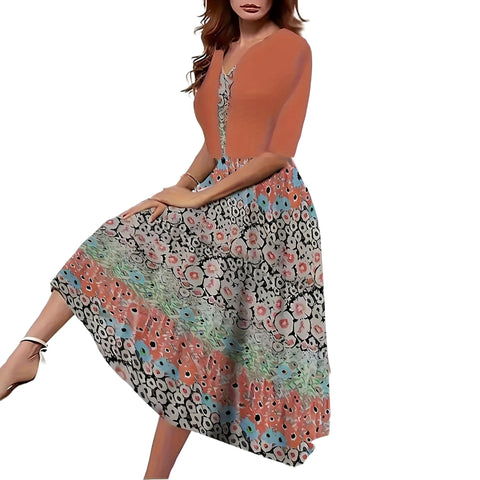 New women's long dress two-piece set flower and grass print crew neck dress jacket m302471