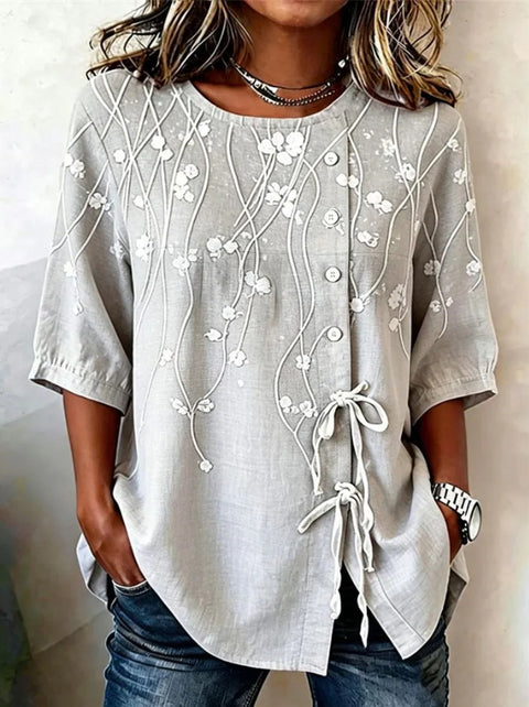Color matching loose blouse five-button drawstring m302924