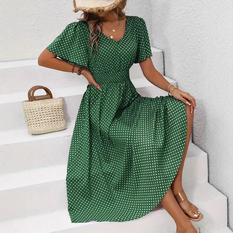 Hot Sale V-Neck Polka Dot Pullover Casual Dress m302656