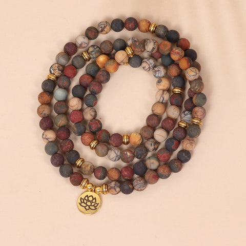 108 beaded bracelet, lotus pendant, multi-layer bracelet, Picasso stone beaded bracelet m3331310.