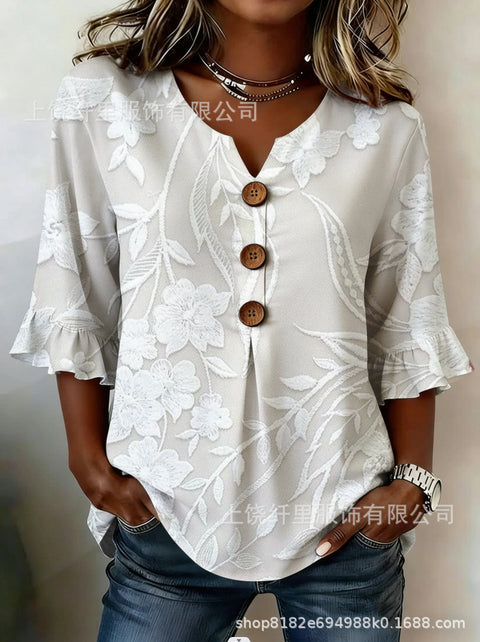 3D digital printing floral pattern women's long-sleeved buckle cardigan top m302703