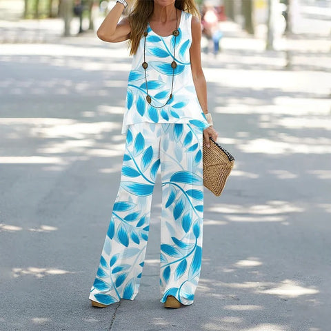 Casual fashion vest trousers set crew neck sleeveless top m301296