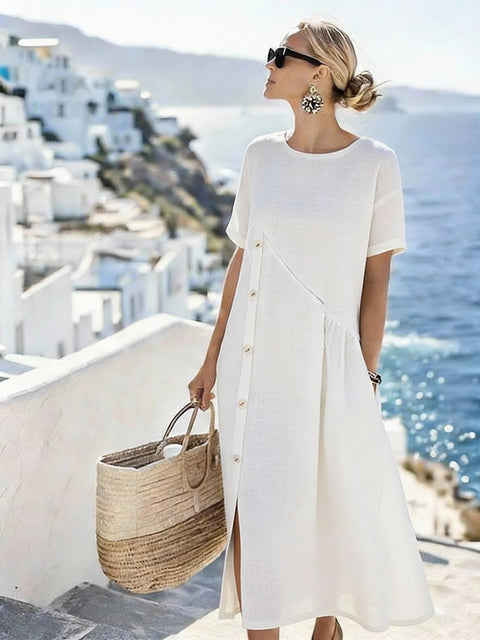 Casual button-down pocket mid-length dress m302438