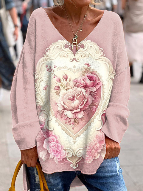 Large size split love dog 3D printing urban casual women's long T-shirt m301662