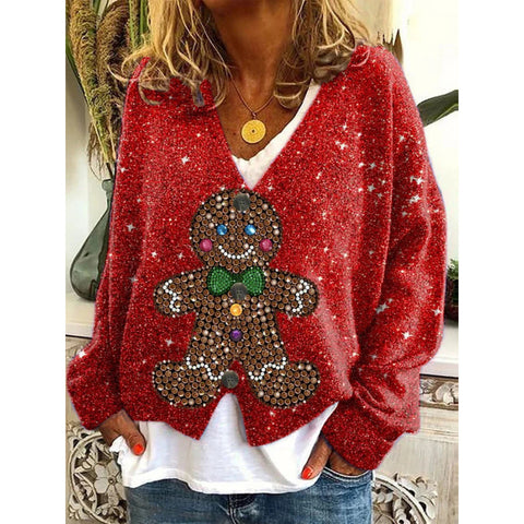 New Christmas abstract print casual cape jacket cardigan sweater m301665