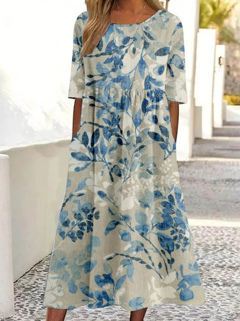 New mid-waist women's casual crew neck 3D printed dress m302528