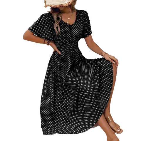 Hot Sale V-Neck Polka Dot Pullover Casual Dress m302656