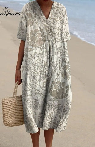 Fashion digital printing large wide V-neck dress m302382