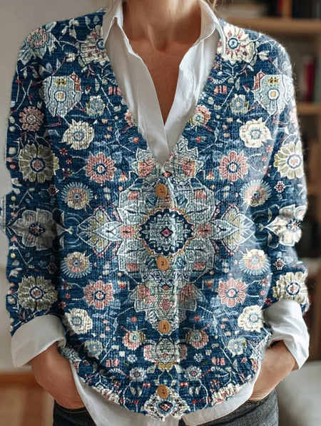 Imitation sweater women's European and American style new loose v-neck long-sleeved cardigan m301888