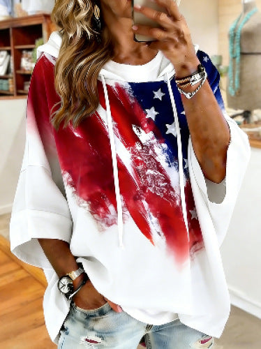 Independence Day 250th Anniversary Printed Loose Hooded T-Shirt m302995