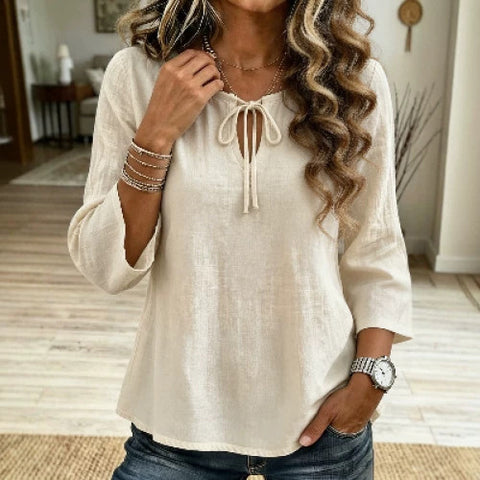 Crew neck long sleeve imitation hemp women's loose top m303045