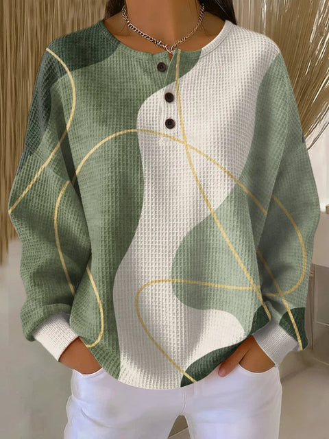 3D digital printing loose casual waffle stand-up collar long sleeve m303065