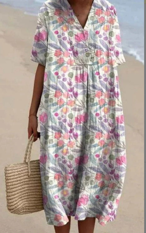 Fashion digital printing large wide V-neck dress m302382