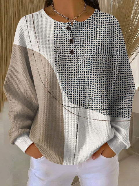 3D digital printing loose casual waffle stand-up collar long sleeve m303065