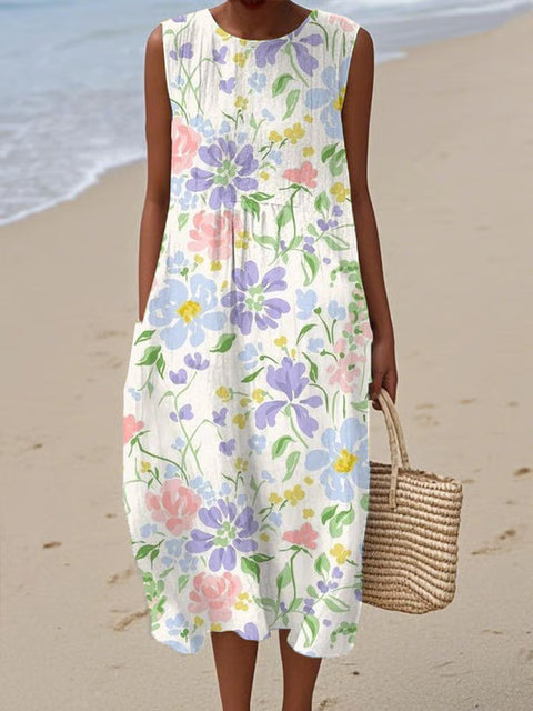 New sleeveless casual printing temperament long dress dress slim fit small fresh casual dress m301521