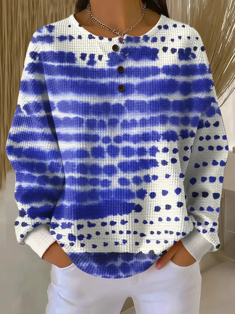 3D digital printing loose casual waffle stand-up collar long sleeve m303065
