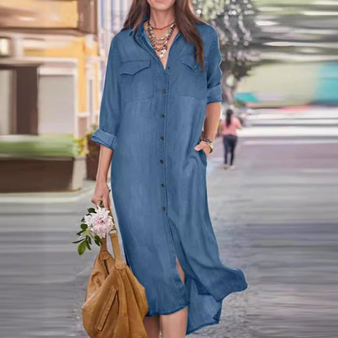 Shirt collar denim casual skirt long skirt m302919
