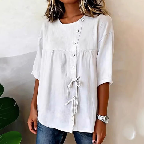 Temperament shirt with button-up crew neck medium-sleeved top m302712