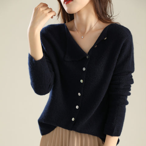 New knitted sweater single-breasted cardigan women's low round neck thin knitted outer m302094