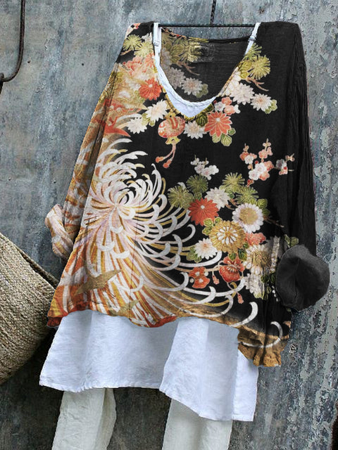 V-neck single piece long sleeve 3D digital printing m301043