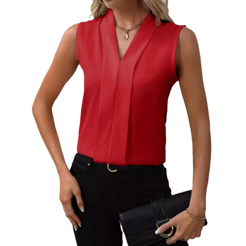 women's clothing solid color elegant temperament sleeveless vest V-neck shirt m300968