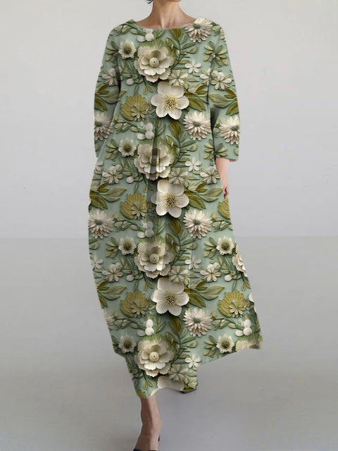 Loose Crew Neck Fashion Premium Long Sleeve Printed Dress m301044