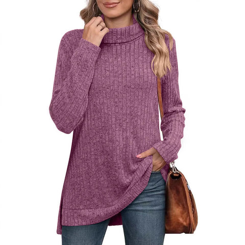 Autumn and winter new high-necked split-ended long-sleeved loose casual T-shirt top m302063