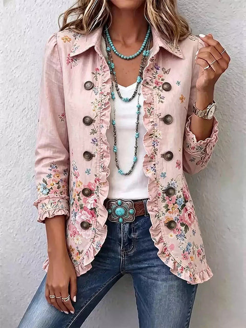 Women's fashion long-sleeved ruffle leaf open button cardigan FF303384 01