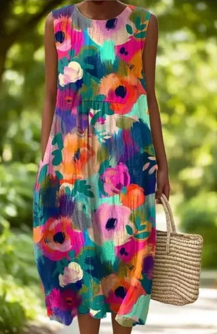Sleeveless printed temperament long dress dress m301527
