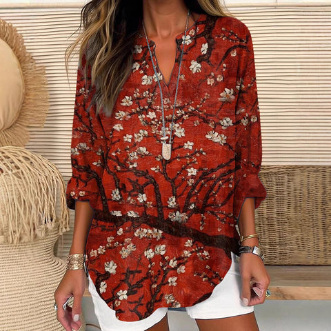 Women's long-sleeved 3D digital printing loose top m301364