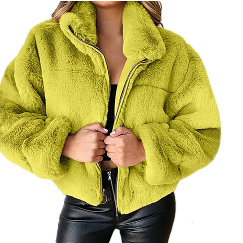 Women's autumn and winter rabbit fur imitation fur zipper cardigan plush warm jacket m300353