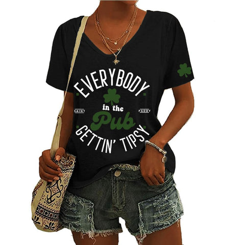 3D digital printing letter series women's V-neck short-sleeved T-shirt m301557