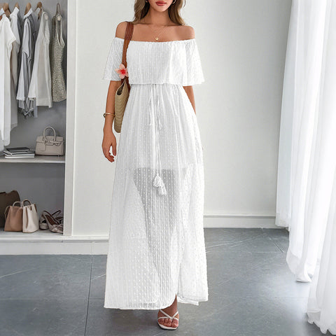 Temperament elegant tube top waist short sleeve women's long dress dress m301405