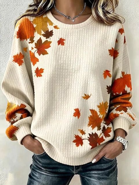 Printed maple leaf tie-dye element round neck shoulder small checkered sweater FF303307