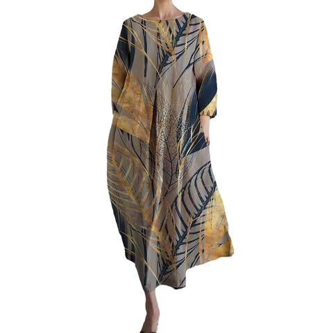 Loose Crew Neck Fashion Premium Long Sleeve Printed Dress m301045