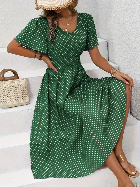 Hot Sale V-Neck Polka Dot Pullover Casual Dress m302656