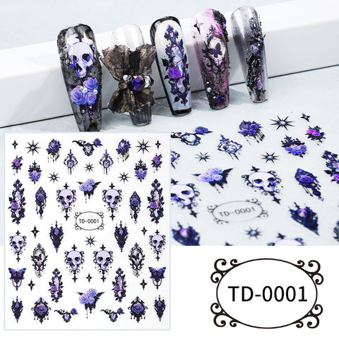 Zhengxiang Diablo Rose Gothic Soft Gel Decal 5d Nail Art Sticker Embossed Nail Sticker m3331199