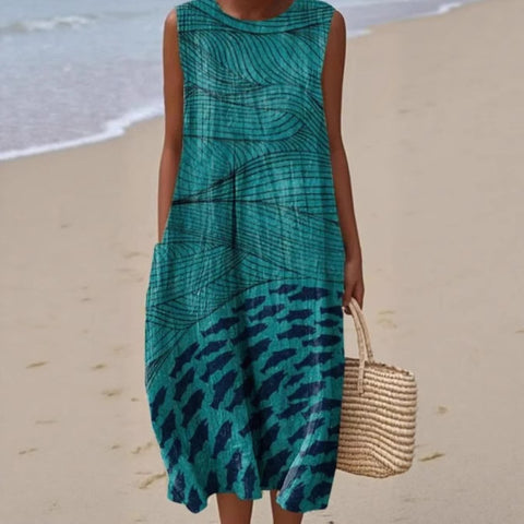 Sleeveless printed temperament long dress dress m301527