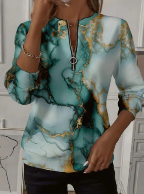 3D printed long-sleeved half-open zipper sweater for women m303052