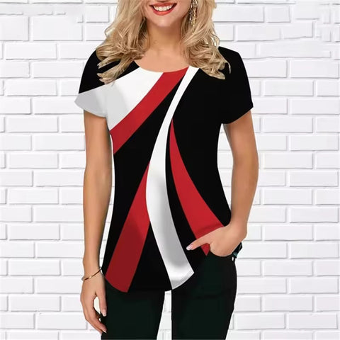 Women's T-shirt summer short-sleeved 3D printing classic simple women's T-shirt loose casual crew neck top m301663