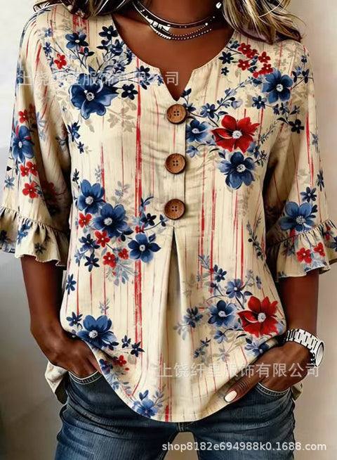 3D digital printing floral pattern women's long-sleeved buckle cardigan top m302703