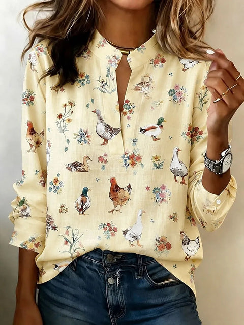 3D digital printing pullover V-neck long-sleeved women's top m303016
