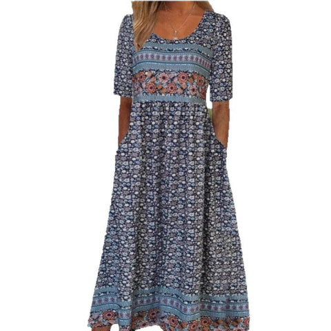 Up and down splicing pocket size printing large wide dress m302623