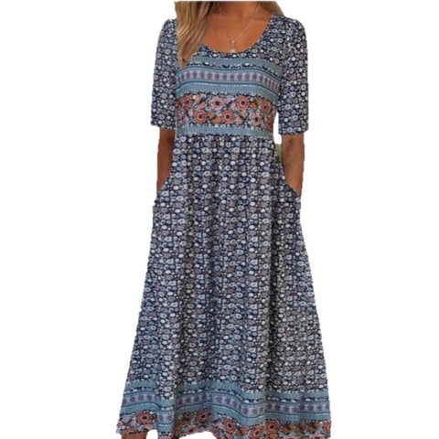 Up and down splicing pocket size printing large wide dress m302623-2