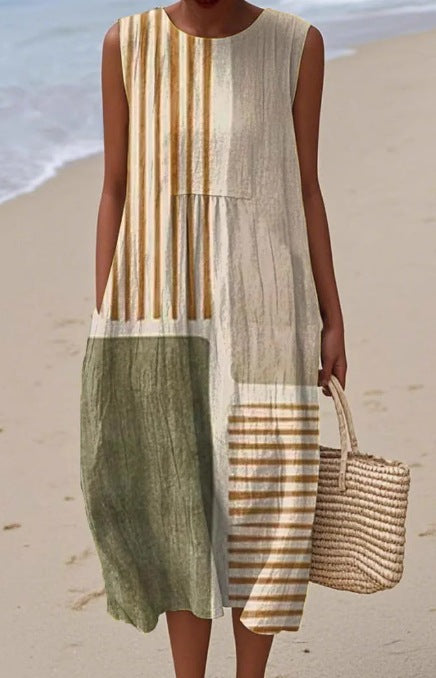 Sleeveless printed temperament long dress dress m301527