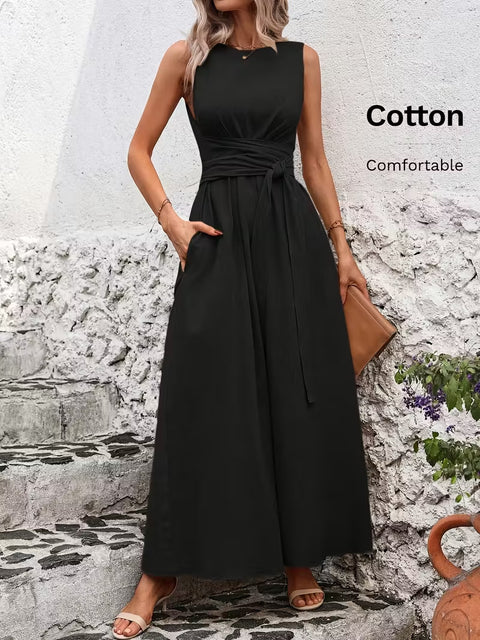 Solid color casual strap sleeveless cotton dress m302806