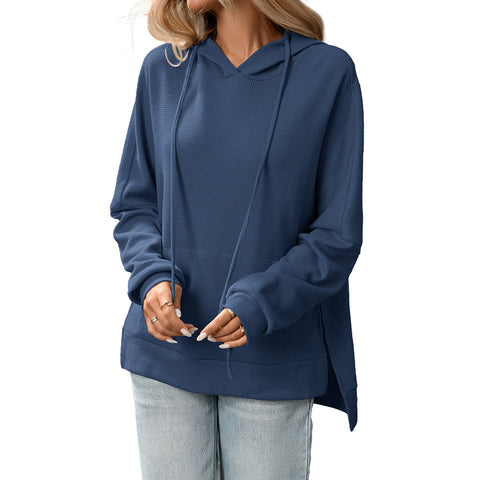 Waffle knitted pullover long-sleeved sweater hoodie women's m302107